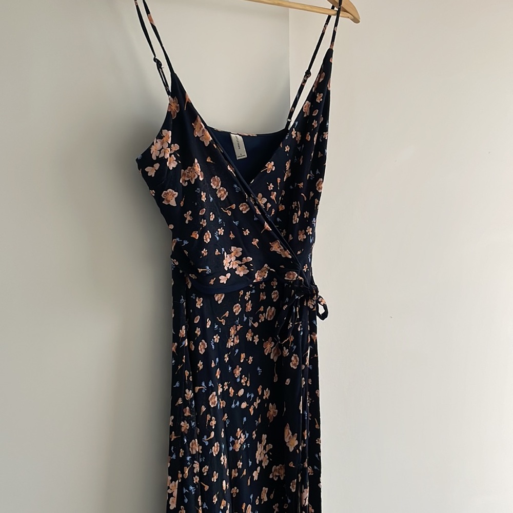 Navy blue floral midi dress